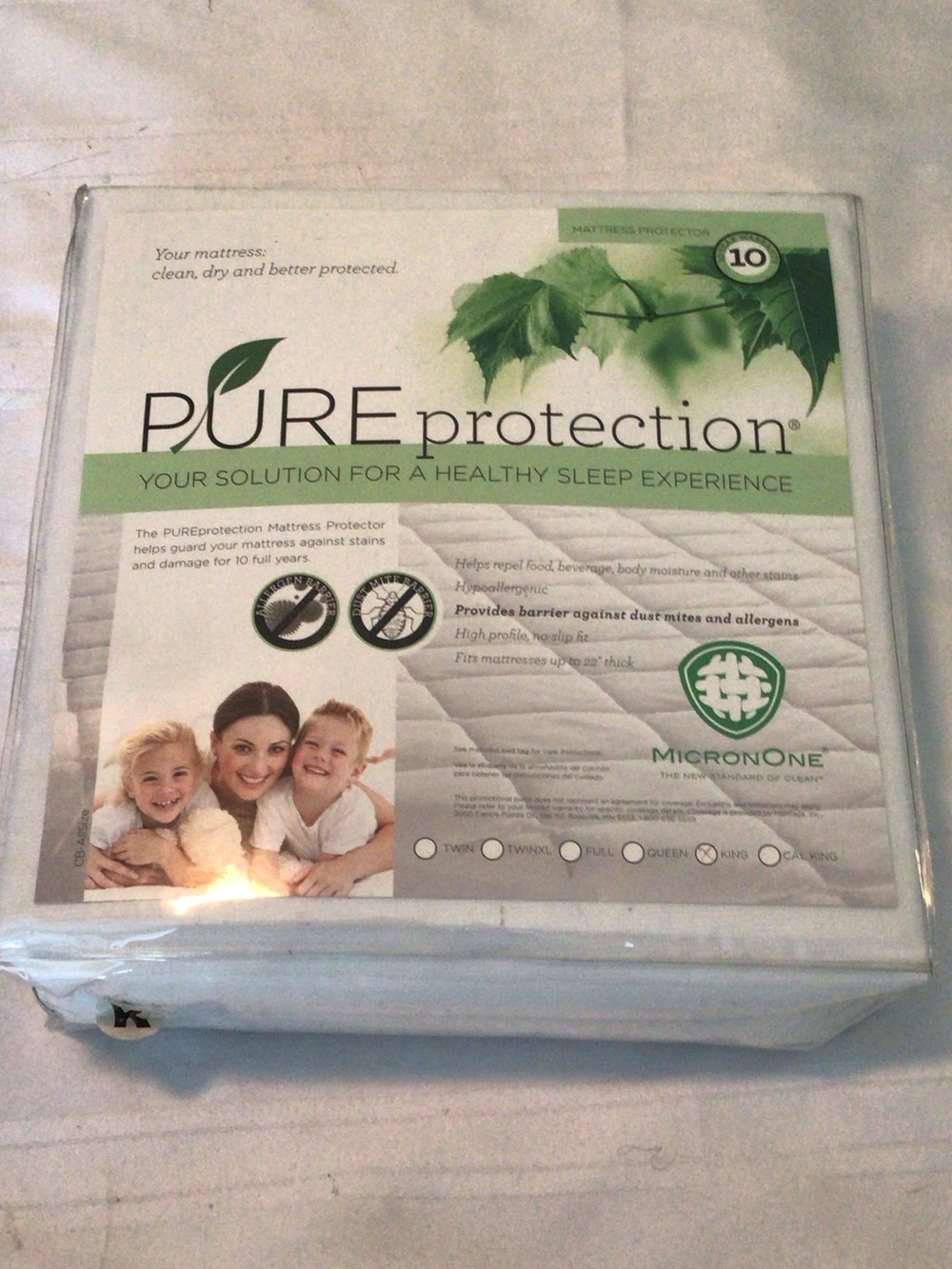 PURE Protection White Mattress Protector - size king sealed